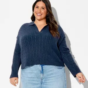 Women's Polo Collar Pullover Sweater - Wild Fable Navy Blue XXL