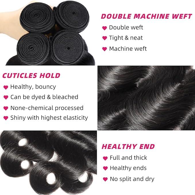 12A Human Hair Bundles 18 20 22 Inch Body Wave Bundles Human Hair 100% Unprocessed Brazilian Virgin Weave Bundles 3 Bundles Real Natural Black Wavy Human Hair Extensions 1B Bundles for Women