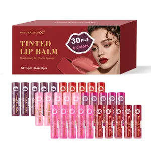Miss FactorX Tinted Lip Balm Gift Set 30pcs 6 Vibrant Colors Moisturizing Glossy Balm Sheer Tint Shimmery Luminous Finish Makeup for Women Luxury Gift Set Perfect for Thanksgiving - Lipgloss