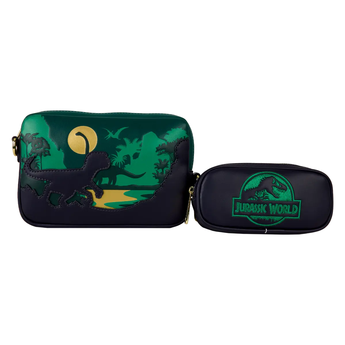 Fashion Crossbody Bag with Dinosaur Silhouette Print, Faux Leather Portable Lightweight Sling with Attached Coin Bag, Creative Design Bag, Shoulder Crossbody Pack