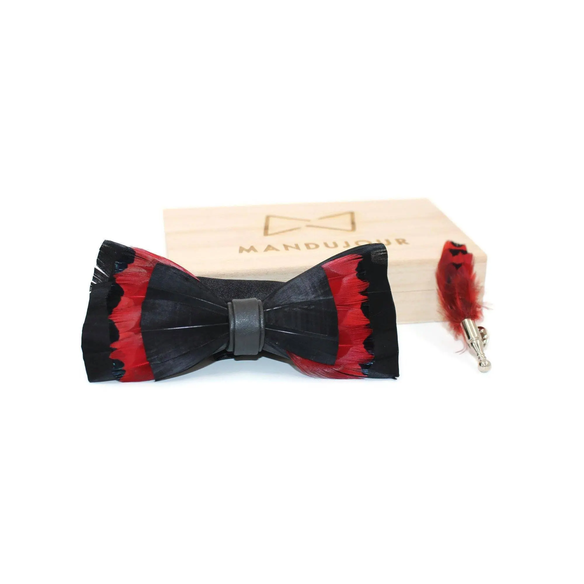 Black and Red Feather Bow Ties lapel Pin Set
