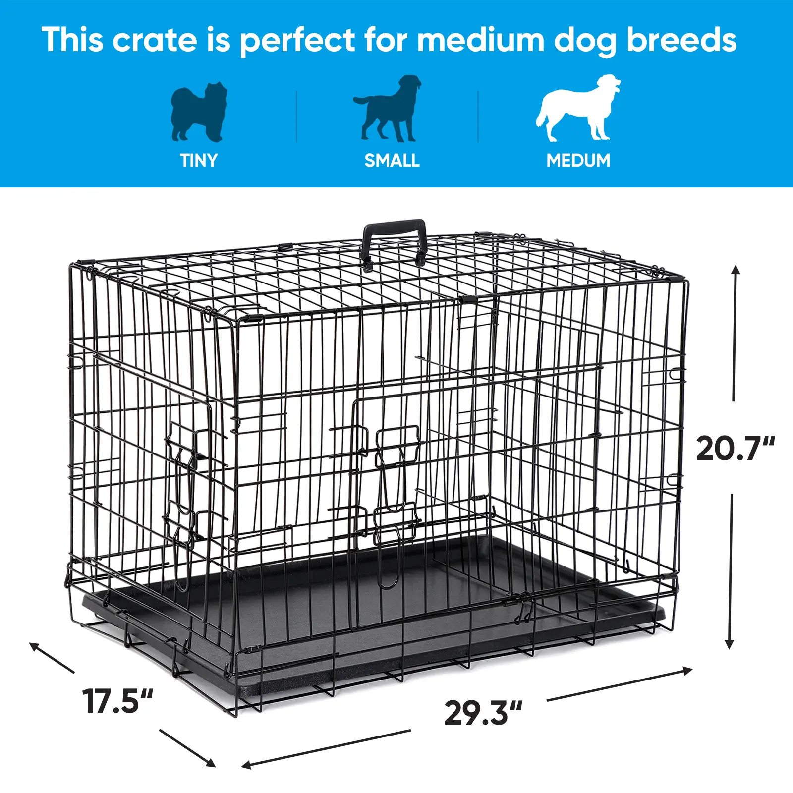 Zeny 30" Foldable Rust-Proof Steel Frame Escape-Proof Dog Kennel - Double-Door Portable Small Pet Enclosure, Indoor-Outdoor Dog Crate, Black, Escape Proof Kennel