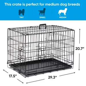 ZENY 30" Folding Metal Dog Crate Double Doors Small Pet Kennel Dog Cage Indoor Outdoor Use Black