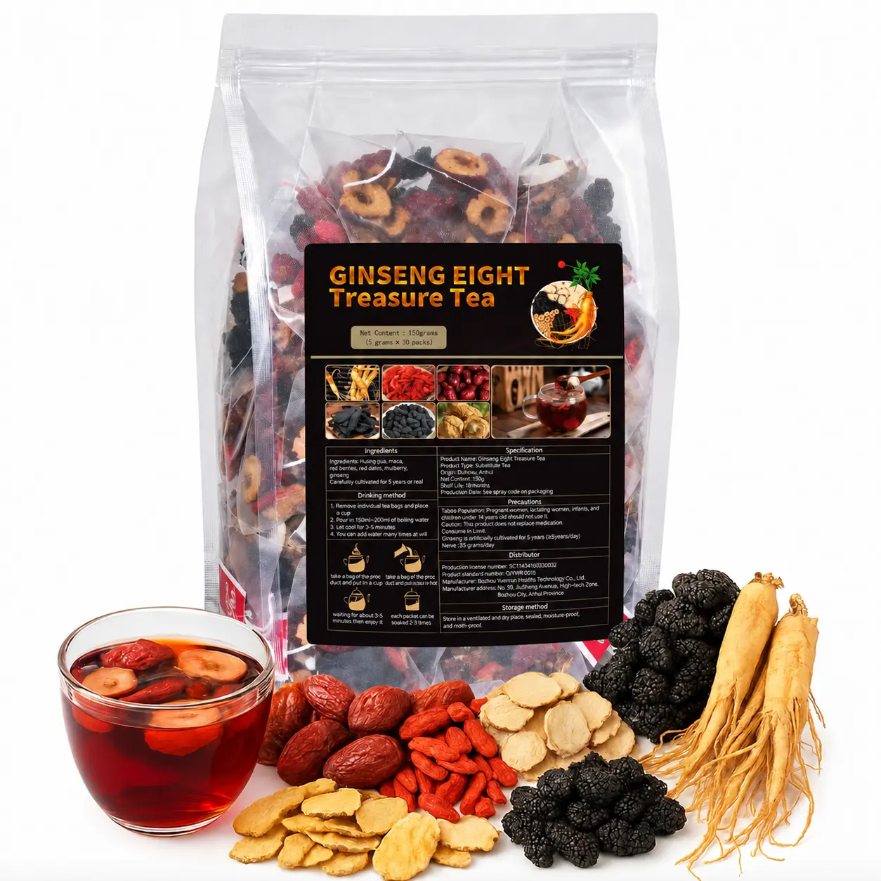 Kidney Tea Formula Ginseng Eight Treasure Tea, Ginseng Eight Treasures Tea, Organic Kidney Cleanse Tea, Traditional Healthy Kidney Cleansing Tea for Men & Women (30 Bags)