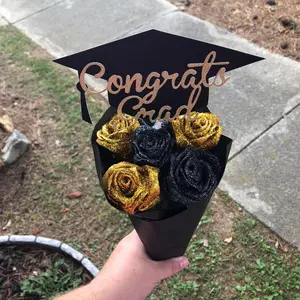 6 count graduation ribbon roses 100% polyester