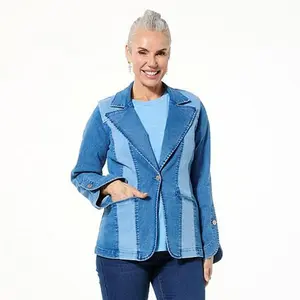 DG2 by Diane Gilman New Clssic Stretch Denim Colorblock Blazer