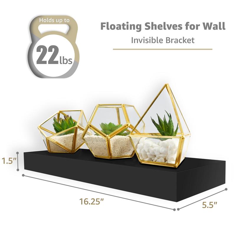 Modern Wall Shelves 4 Sets Floating Shelves with Invisible Brackets Display Shelves for Bedroom Bathroom Kitchen Living Room Decor Wooden Bookshelf Storage 5.7D x 15.72W x 1.22H