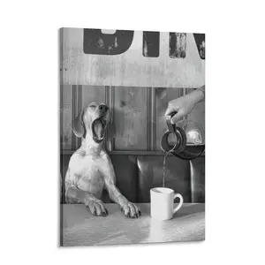 Dog-themed coffee poster, fun kitchen black and white wall art, vintage-style prints