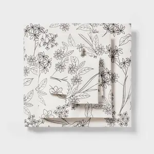 Full Easy Care Cotton Blend Sateen Sheet Set Gray Floral - Room Essentials: 225 Thread Count, Botanical Design, Teen & All Ages