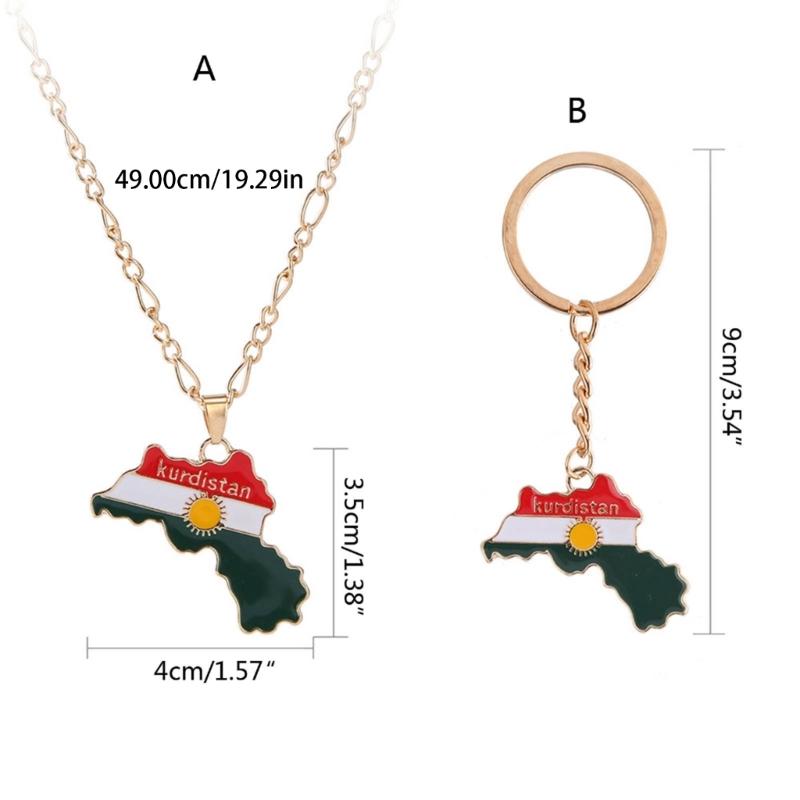 Kurdistan Map Charm Necklace Flag Pendant Clavicle Chain Ethnic Long Choker Jewelry Friendship Keychain for Women Men