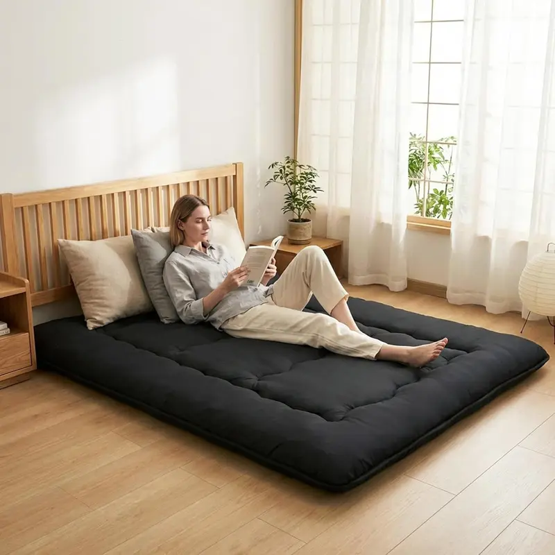 3 Inch Twin Futon Floor Mattress, Foldable Japanese Tatami Bed with Washable Cover, Roll Up Portable Guest Bed (Twin/Full/Queen, Black/Grey) #FloorMattress