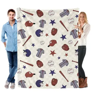 Retro Baseball Pattern Flannel Blanket Vintage Sports Throw with Baseball, Bat, Glove & Jersey Design – Ultra-Soft, Cozy, Perfect for Sports Fans, Game Days, Kids’ Rooms and Gifting, Ideal for Year-Round Snuggling