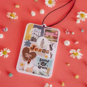 Christ Collage Car Air Freshener Jesus Saves You Saved By Grace Design with Inspirational Quotes and Images Scented Interior Aromatic Fruity Fragrance Car Aromatherapy Diffuser