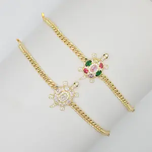 Turtle Bracelet Stylish, Everyday Use for Women, Featuring Green Stones, Gold-Tone Finish, Simple Design