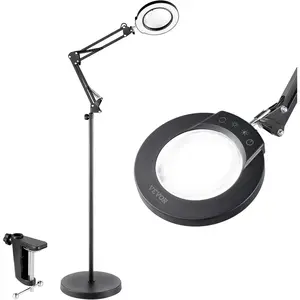 VEVOR Magnifying Floor Lamp - 5X Height Adjustable Floor Standing Magnifying Glass 3-in-1 LED 5 Color Modes Stepless Dimmable with Flexible Arm for Reading Craft