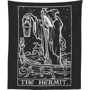 The Hermit Tarot Card Tapestry (Black & White) - Grim Reaper - Gothic Halloween Home Decor Wall Hanging Light Lantern Lightweight Decoration