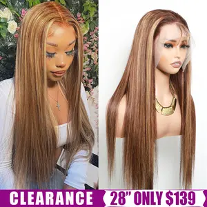 [28 Inch Only $139] P4/27 Highlight Hair Wigs 100% Remy Human Hair 13x4 HD Transparent Lace Front Human Hair Wigs 30 Inches 180% Density Pre Plucked Bone Straight Lace Frontal Wigs Brown Honey Blonde Colored Human Hair Wigs For Black Women