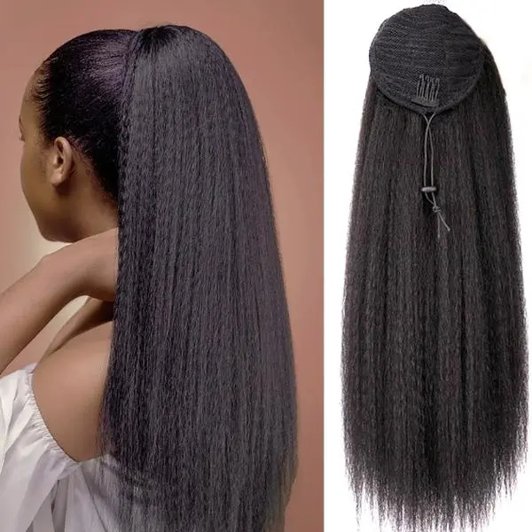 Pulling-hair ponytail wig - Yaki afro hairstyle - Synthetic fiber corn husk straight hair - High-temperature thread - Durable