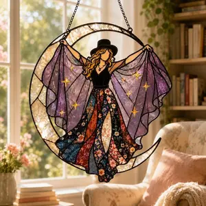 S.t.e.v.i.e N.i.c.k.s Fleetwood Mac Acrylic Suncatcher, Faux Stained Glass Moon Art, Music Lover Gift
