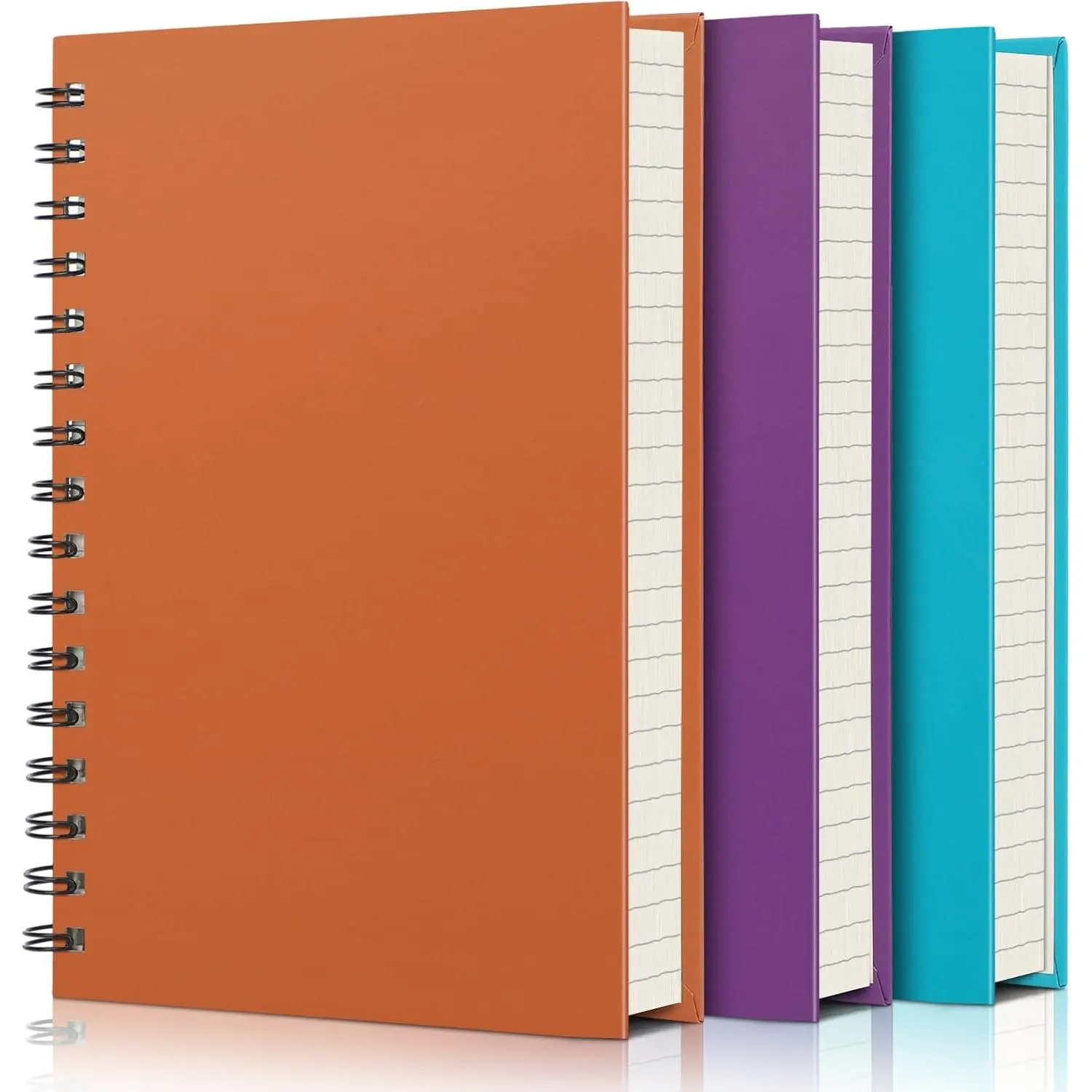 3pcs Hardcover Spiral Bound Notebook Set, 5.5" x 8.3" A5 Size, 100gsm College Ruled Paper, 160 Pages/80 Sheets, Blue/Purple/Orange Office Stationery for Women Students