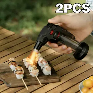 2-Pack Refillable Butane Torch Lighters | Wind-Resistant Jet Flame with Safety Lock & Adjustable Flame, Battery-Free, Ideal for Candles, Fireplaces, Grills, Camping & Outdoor Use (Butane Not Included)