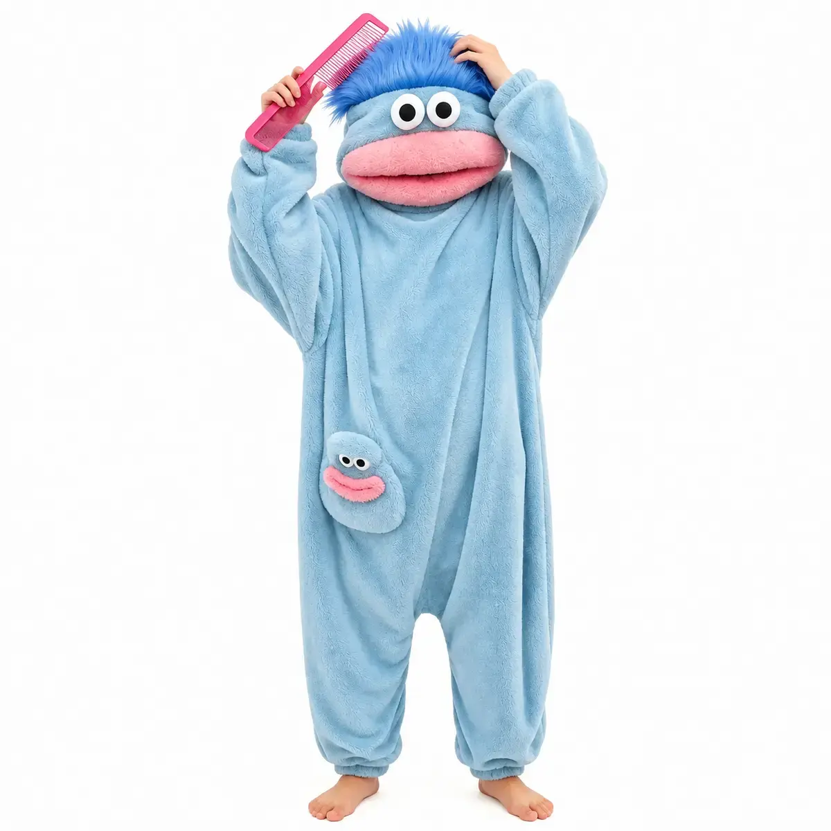 Cute Onesie Set, Soft Flannel Pajama Nightwear Pjs with Hat, Funny Big Mouth Monster Design, For Home & Party Fun, Homewear, Loungewear, Sleepwear Homewear Clothes, Party Gift Loungewear