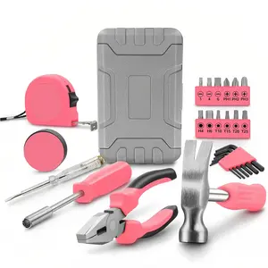 Women's Pink 24 Piece sets all Purpose Basic Household DIY Tool Kit for Women - Small Tool Set with Toolbox Great for Home, Garage, Office and College Dormitory Use