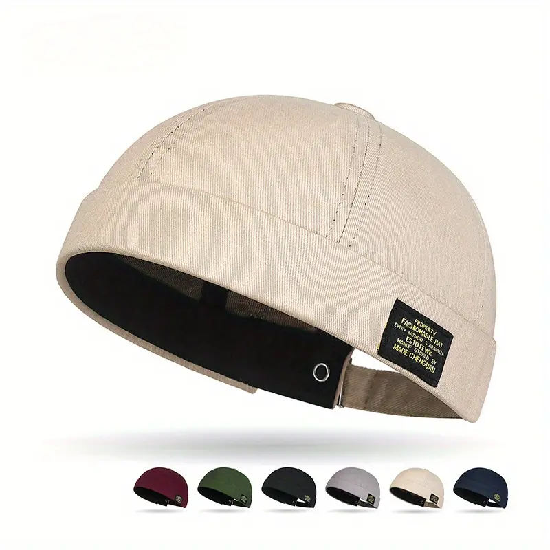 Spring Collection Hip-Hop Style Brimless Docker Cap - Adjustable, Versatile, Polyester Blend, Available in Black and More Colors, Machine Washable