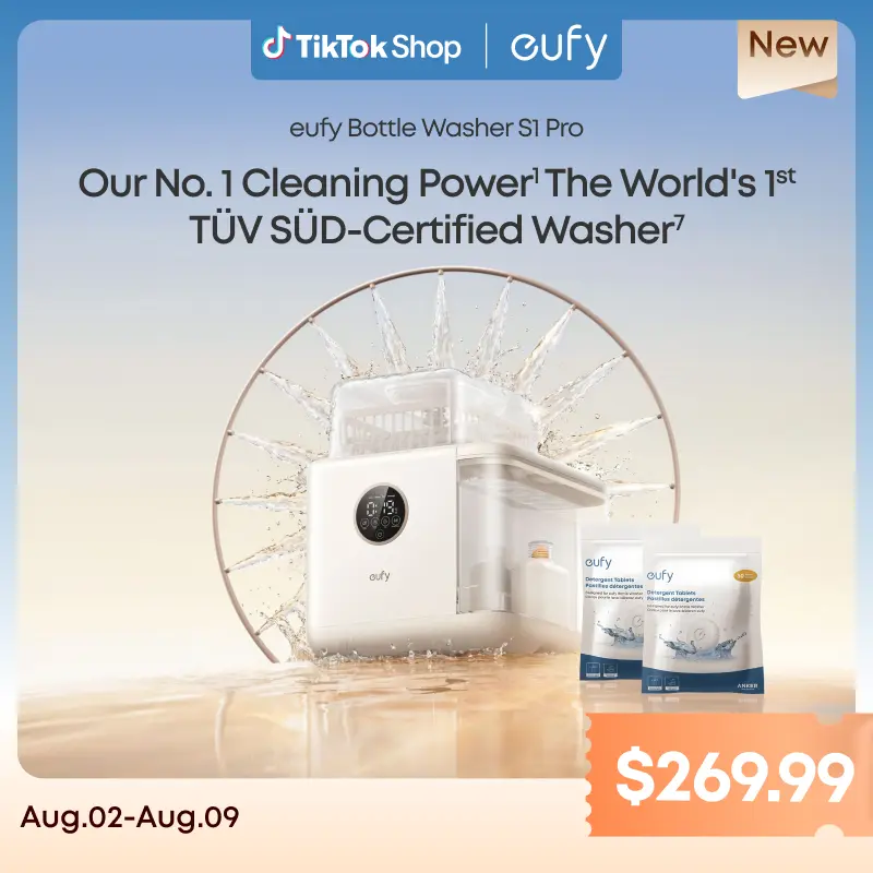 eufy Bottle Washer S1 & Bottle Washer S1 Pro,  Built-in Water Softener, All-in-One 3D HydroBlast Washer, 212°F Steam Sterilizer & Thoroughly Fast Dryer, Largest 10-Bottle Capacity, Smart App Control, Hands-Free.