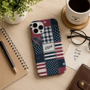 USA 250th Anniversary iPhone Case | Patriotic America Semiquincentennial Phone Cover | Vintage Flag Patchwork Case