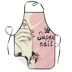 Super Nail Pattern Polyester Apron, 1 Count Summer Breathable Kitchen Cooking Aprons, Christmas Gift, Winter Apron for Women,Thanksgiving Gift,Cool Autumn Apron,Nails Design Tool, Christmas Decorations