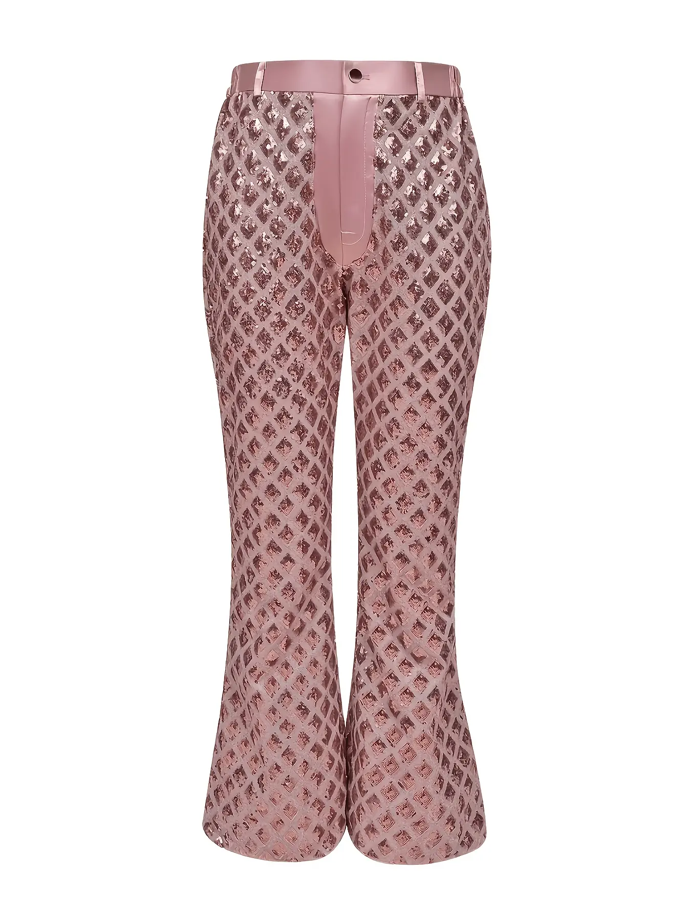 [Silvery Grid Pants] Men's Silvery Grid Sequin Flared Bell Bottom Pants Waistband Party Club Stage Performance Disco Trousers