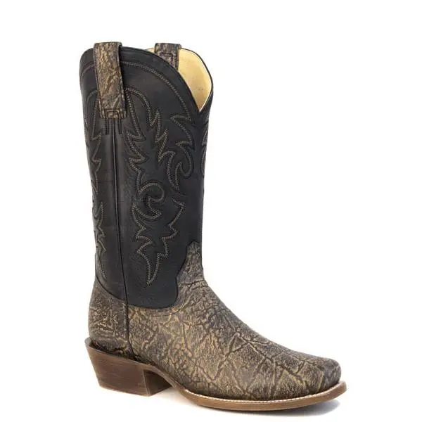 Men's Western Boots featuring a Cutter Toe and Textured Elephant Print Vamp, Crafted from Genuine Leather, Animal Print, Western Ootd, Cowhide Upper, Casual, Textured Vamp, Textured Elephant Pattern
