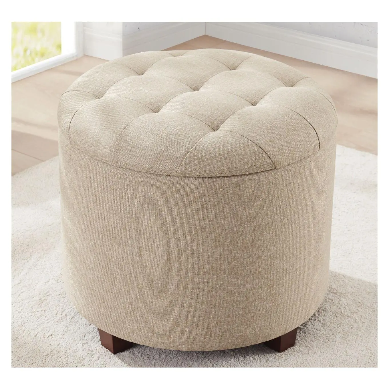 Ornavo Home Tufted Round Storage Ottoman with Removable Lid Ornavo Home Tufted Round Storage Ottoman with Removable Lid