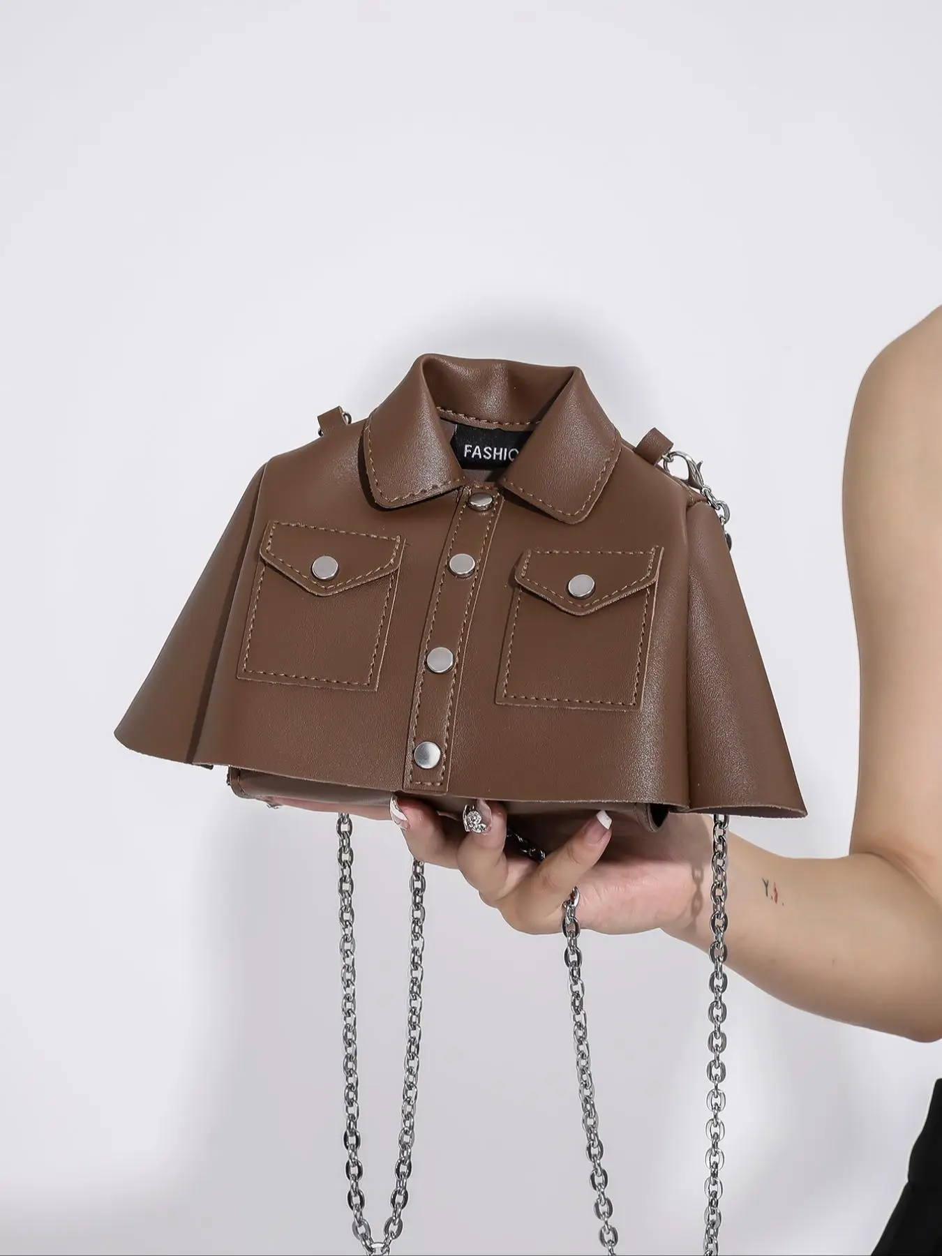 Women's Fashionable Solid Color Plain Button Front Crossbody Bag, Cute Chain Strap Shoulder Bag for Daily Used, Simple All-match Shirt Design Novelty