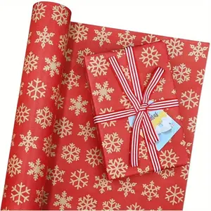 1 Roll Extra Large Christmas Wrapping Paper - Red and Golden Snowflake pattern, for Holiday Presents, Xmas Decorations, Parties
