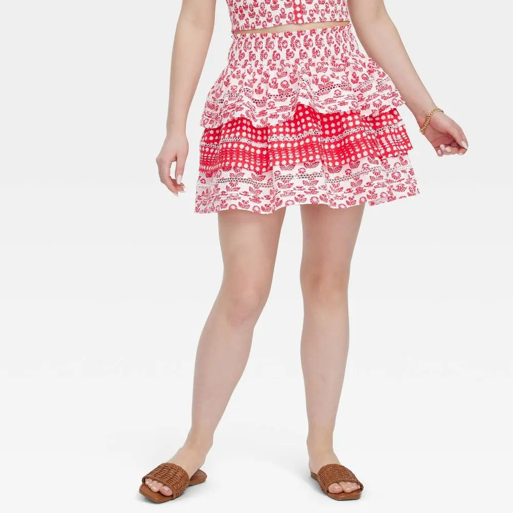 Women's Floral/Star Geo Tiered Mini Skirt - Roller Rabbit