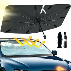 Car Windshield Sun Shade Umbrella, Large Foldable Pop Up Auto Front Window Heat Insulation Cover, 99% UVA UVB Blocker Cooling Anti-Aging Shield for Sedan SUV Pickup Truck MPV Van, Portable Summer Automotive Interior Accessories