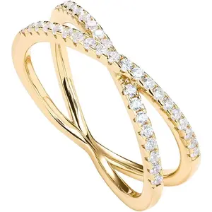 14K Gold Plated X Ring Simulated Diamond CZ Criss Cross Ring for Women