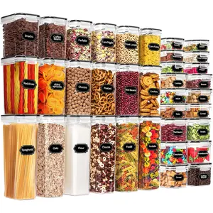 Skroam 36-Pack Sealed Food Storage Containers for Kitchen Storage Room Organization and Storage, Free of BPA, Plastic Kitchen Storage Containers with Lid, for Flour, Sugar and Grain, Labels and Marking Pen Utensils