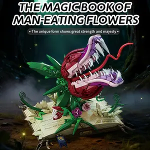 1208PCS Magic Book Of Man-Eating Flowers Stem Building Blocks Set Toys Creative Carnivorous Plant Assembly Bricks Model Ornaments Kids Adult Holiday Birthday Gifts