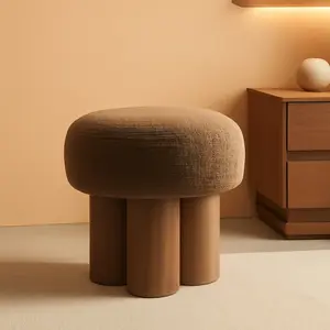 Plush Circular Round Footstool Ottoman, Indoor Furniture Stool with Circular Form and Plush Texture