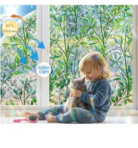 Window Privacy Film Stain Glass Window Film Rainbow Window Film Window clings Non-Adhesive Reusable Decorative for Room (Leaf Rainbow, 17.5 X 78.7 in)
