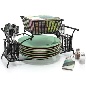 4-Piece Buffet Caddy - All-In-One Service Station with Racks for Holiday Table Setting and Parties - Kitchen, Organizers Basket Utensil Black
