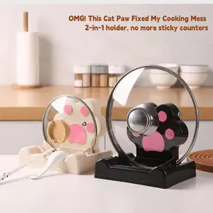 Cute Cat Paw Shape Pot Lid Holder, Kitchen Multi-Functional Countertop Storage Rack, Spoon, Fryer Spatula Organizer, 1-Layer