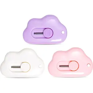 3 Mini Retractable Utility  Cloud Box Cutters Plastic Letter Opener Slide Open with  Hole for Box Letter Envelope, Cloud Shape (Multicolor A)