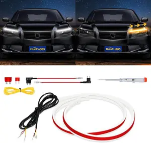 DRL Led Light for Car, Switchback Led Strip Light, 2Pcs 24inches Dual Color Sequential Turn Signal Strip (Amber/Yellow & White)