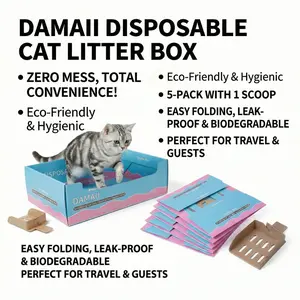 Disposable Cat Litter Box Bundle 5-Piece Heavy Duty Leak-Proof Eco-Friendly Hygienic with Scoop Perfect for Travel Guests