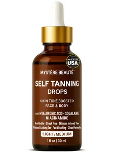 Hydrating Self Tanning Drops – LIGHT/MEDIUM – Face & Body Tint with DHA, Hyaluronic Acid, Squalane & Niacinamide – Natural-Looking Tan – MYSTERE BEAUTE – 1 fl oz