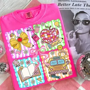 Comfort Colors Neon Floral Back to School Heritage Graphic Tee, Aesthetic Educator Spirit Shirt, Radiant First Day of School Top, Thoughtful Hand-Drawn Heritage Apparel